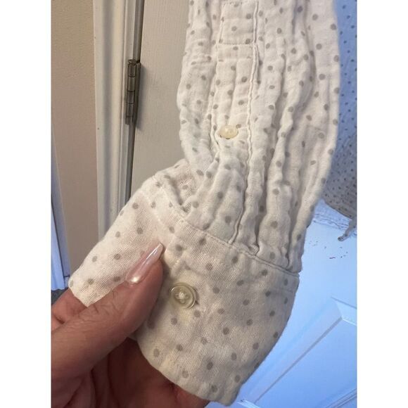 Club Monaco Long Sleeve Round Hem Polka Dot Button Down Shirt White Womens Sz SP - Picture 5 of 9